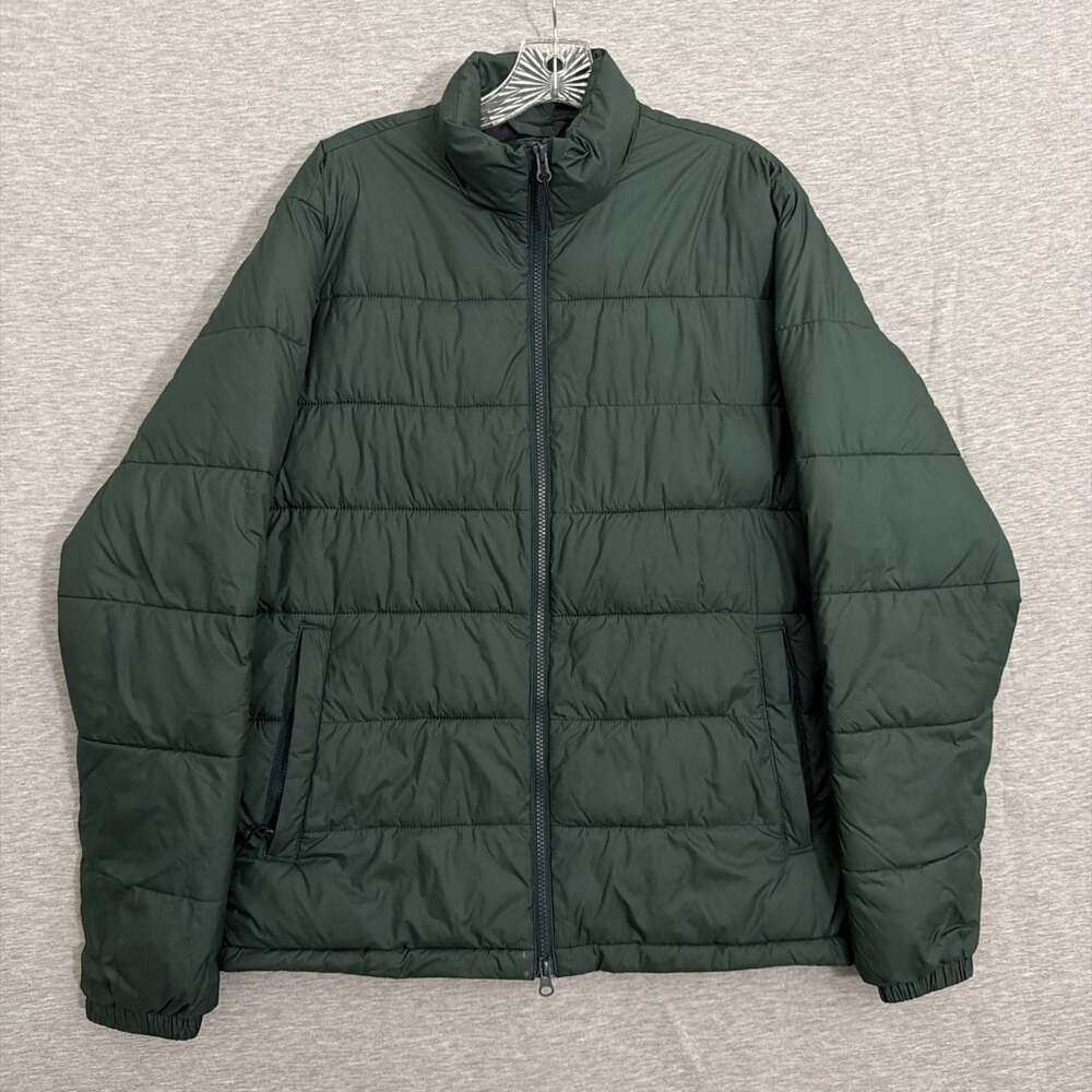 Everlane Mens Medium Dark Green Quilted Puffer Jacket Full Zip Winter Coat